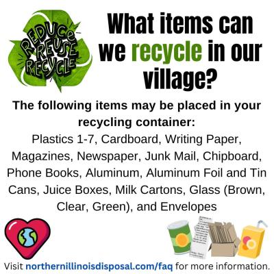A list of things allowed to be recycled in the Village of Davis Junction.